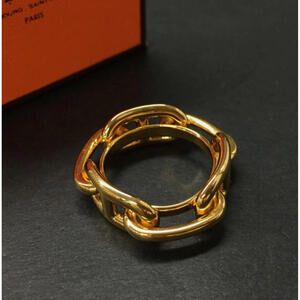 MINT Unused! Gorgeous With Box HERMES Regate Chaine D'ancre Scarf Ring Gold Tone